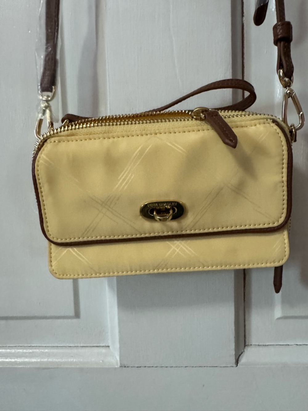 Vera Bradley Pale Yellow Crossbody with Brown Trim